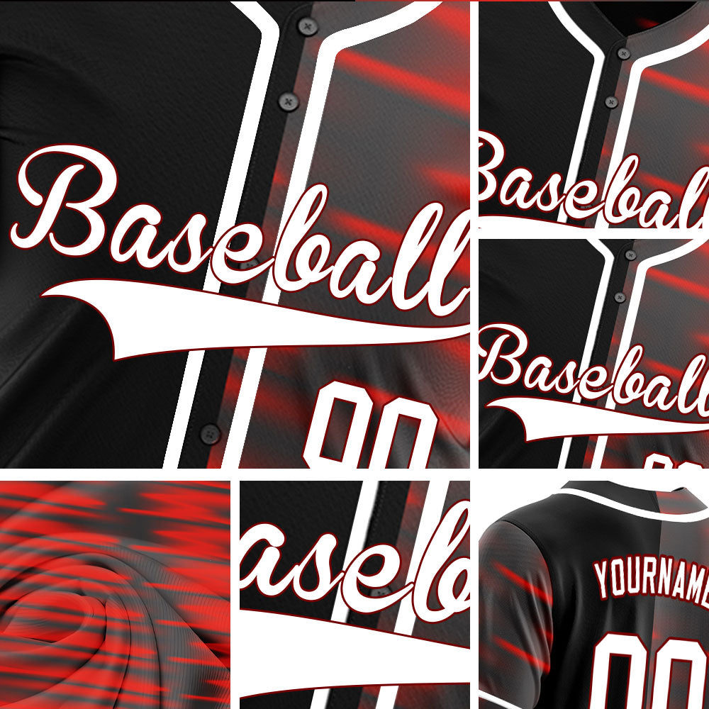 Custom Red Vague Lines Half Baseball Jersey