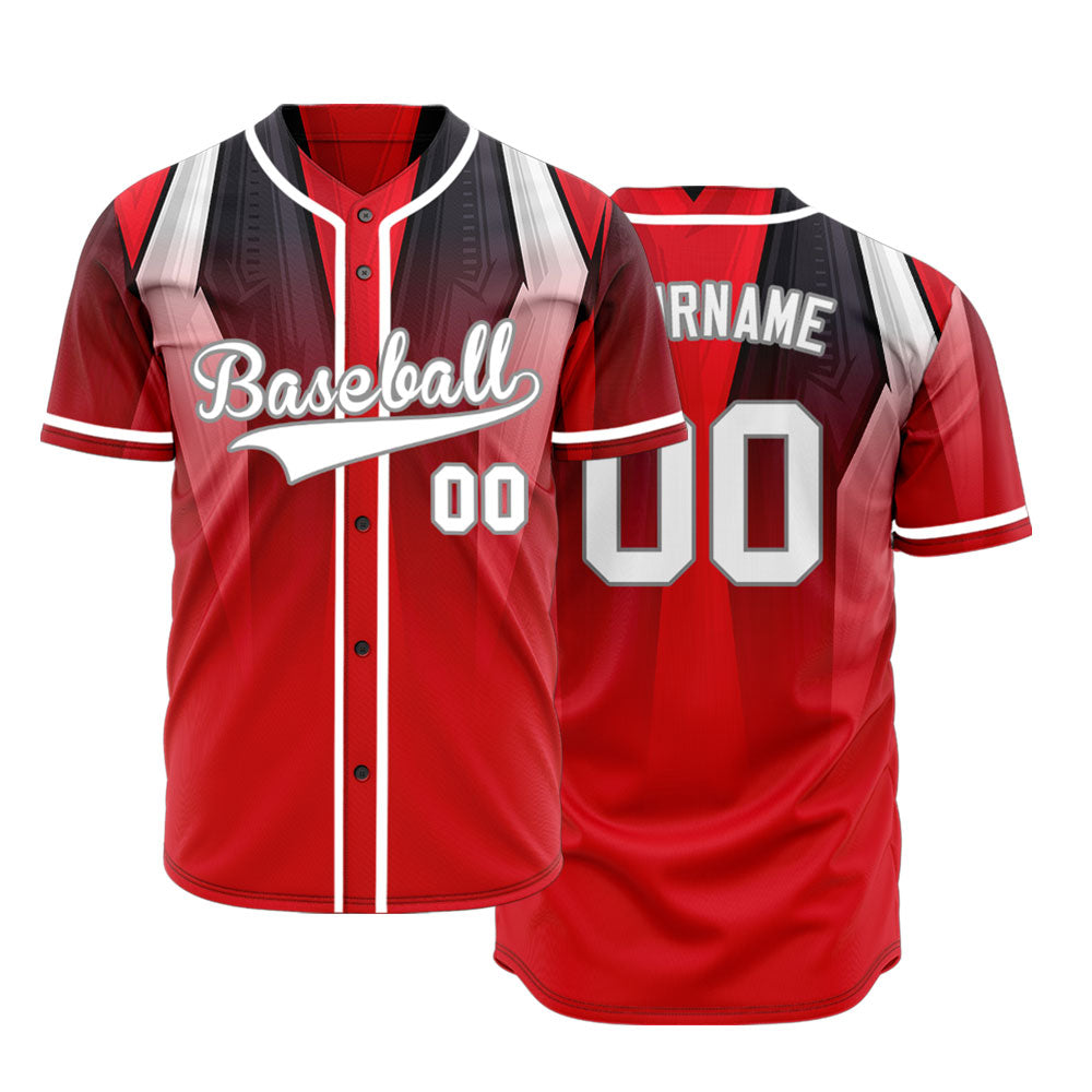 Custom Red White Black Gradient Baseball Jersey