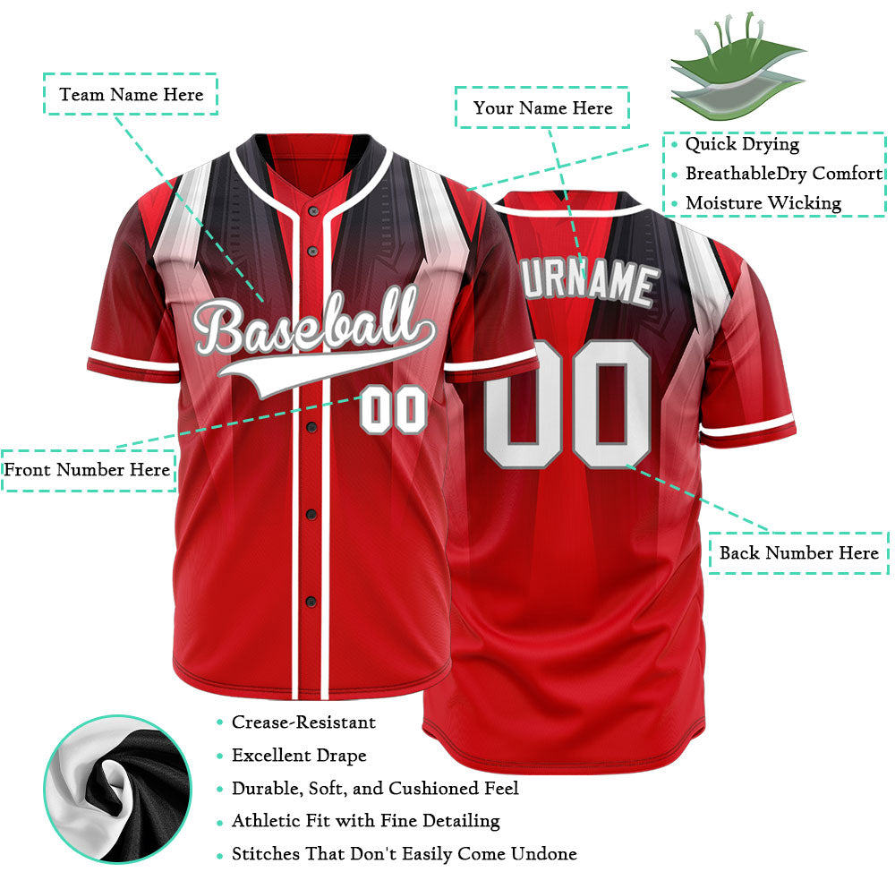 Custom Red White Black Gradient Baseball Jersey