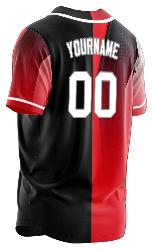 Custom Red White Black Gradient Half Baseball Jersey