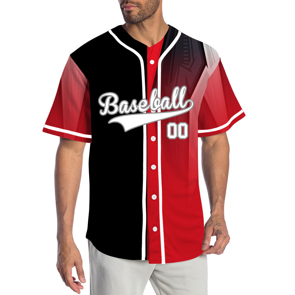 Custom Red White Black Gradient Half Baseball Jersey