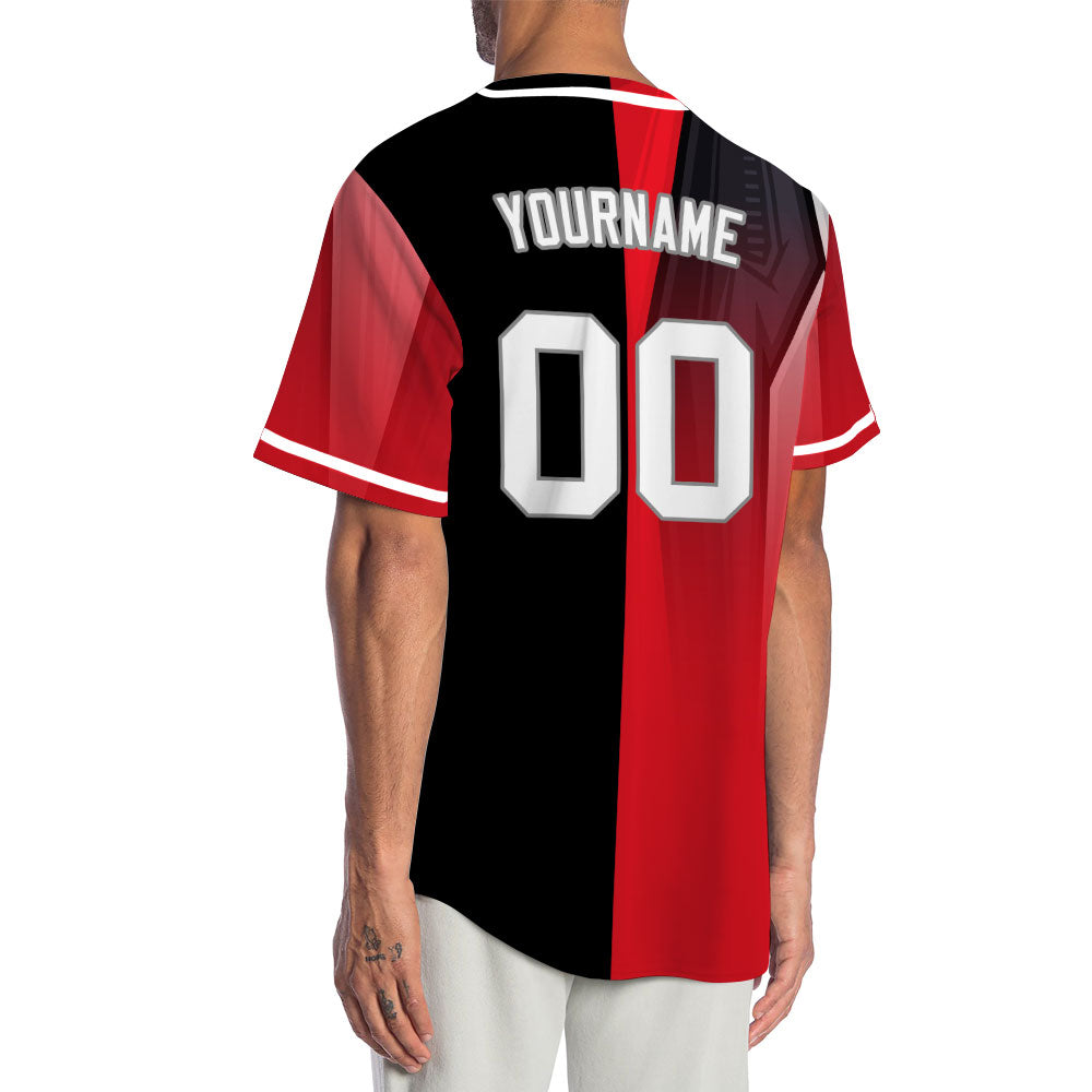 Custom Red White Black Gradient Half Baseball Jersey