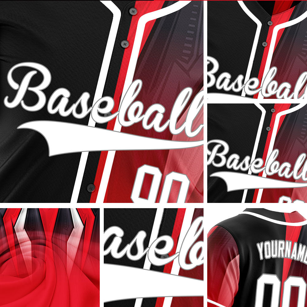 Custom Red White Black Gradient Half Baseball Jersey