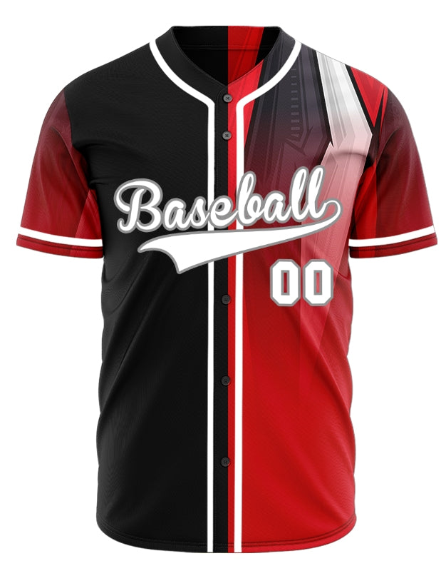 Custom Red White Black Gradient Half Baseball Jersey