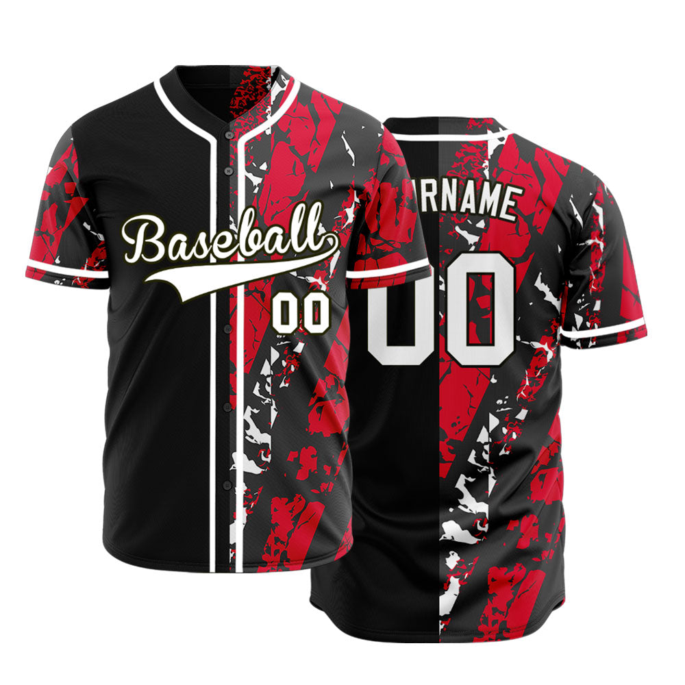 Custom Red White Black Ink Half Baseball Jersey