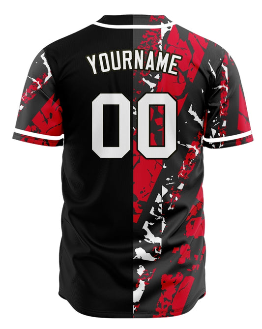 Custom Red White Black Ink Half Baseball Jersey