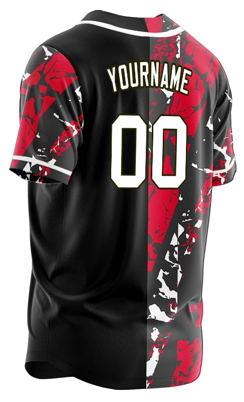 Custom Red White Black Ink Half Baseball Jersey