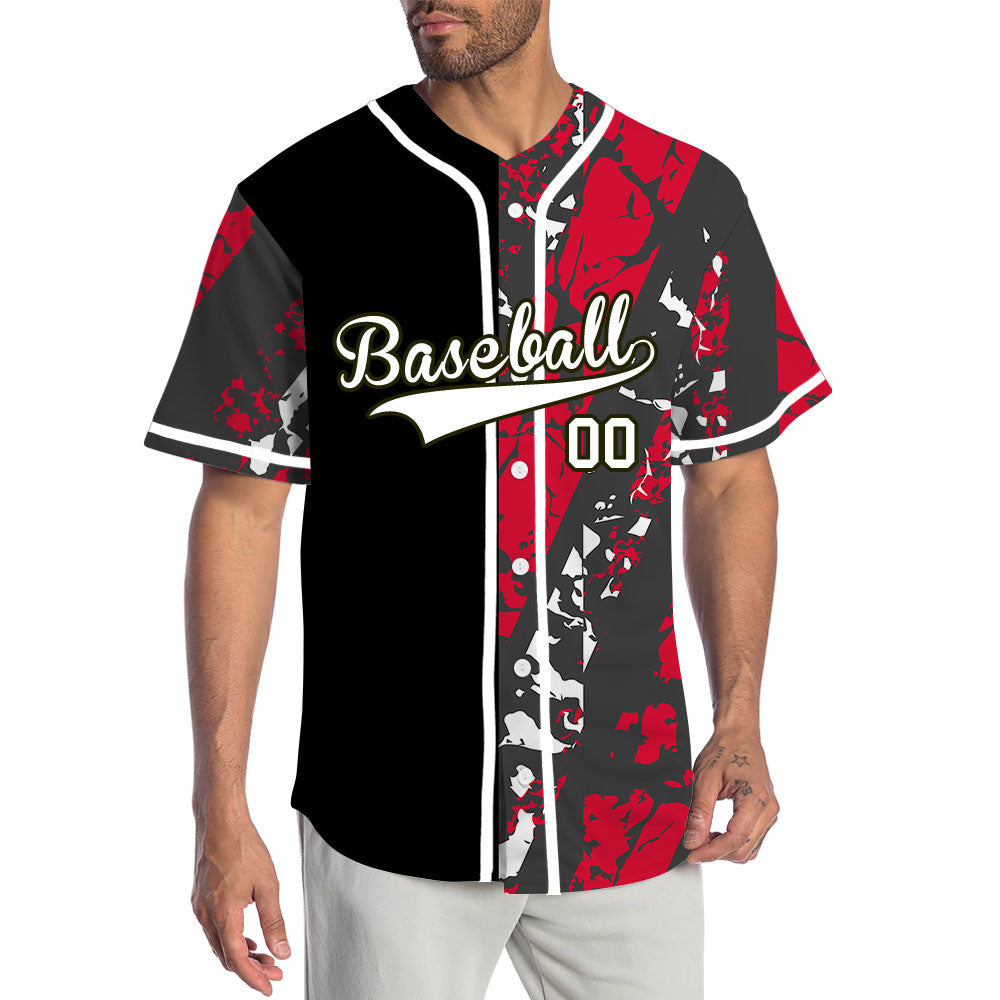 Custom Red White Black Ink Half Baseball Jersey