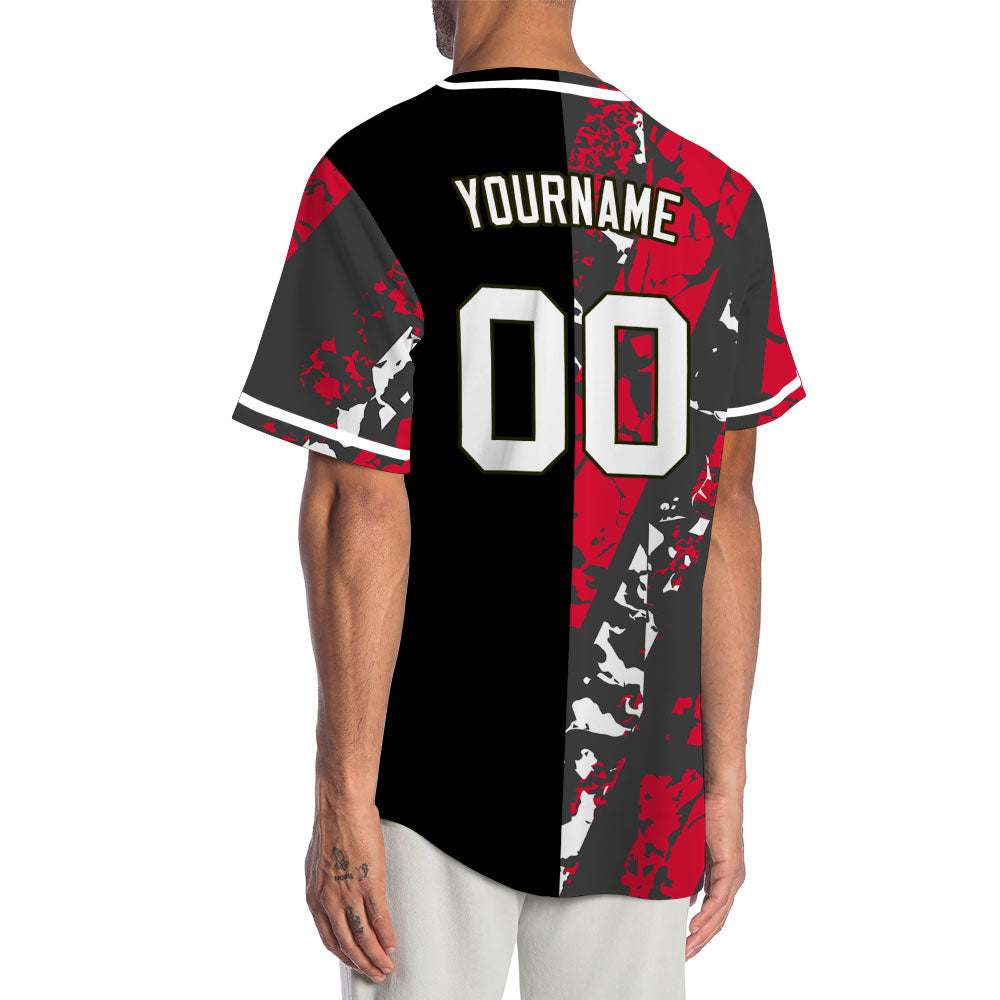 Custom Red White Black Ink Half Baseball Jersey
