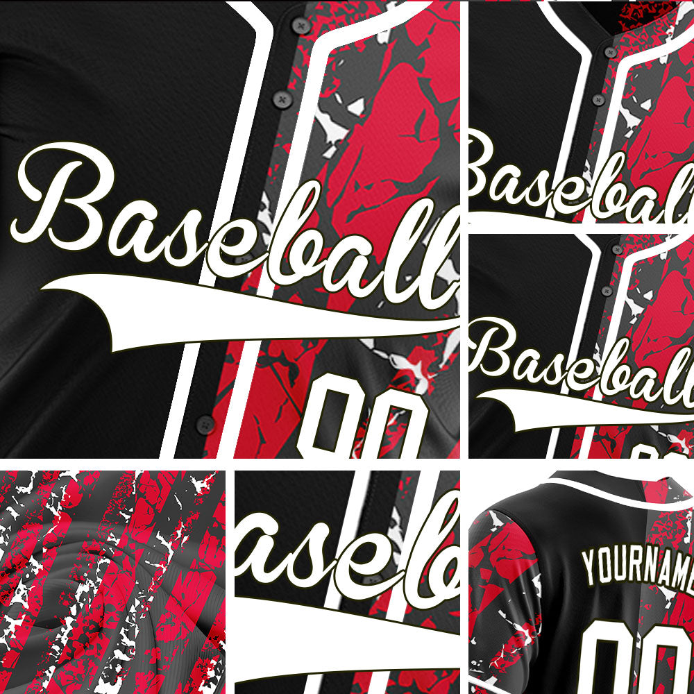 Custom Red White Black Ink Half Baseball Jersey