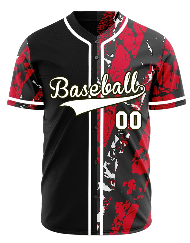 Custom Red White Black Ink Half Baseball Jersey