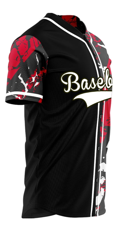 Custom Red White Black Ink Half Baseball Jersey