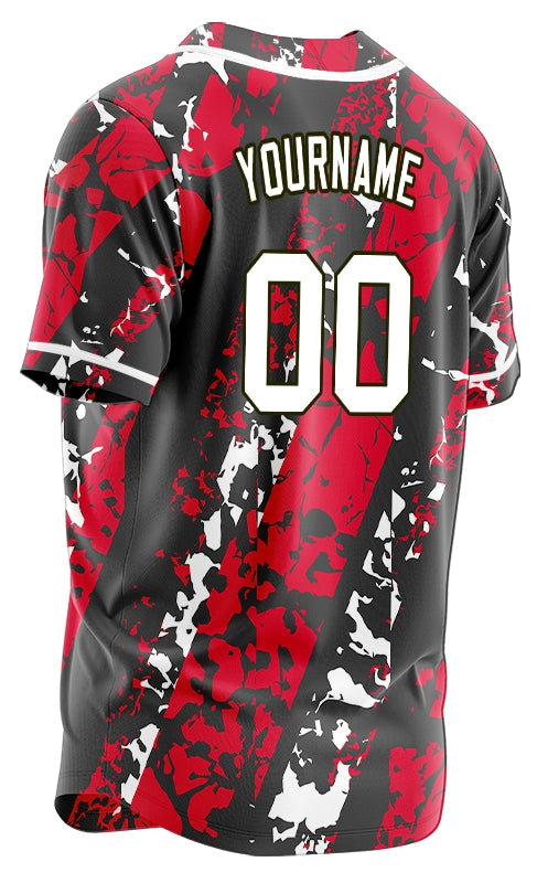 Custom Red White Black Tire Tracks Baseball Jersey