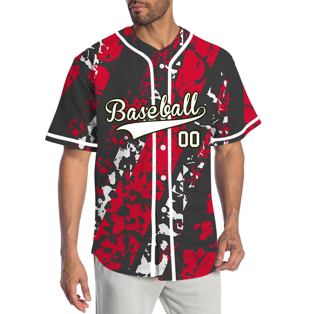 Custom Red White Black Tire Tracks Baseball Jersey