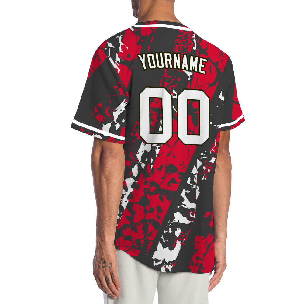 Custom Red White Black Tire Tracks Baseball Jersey