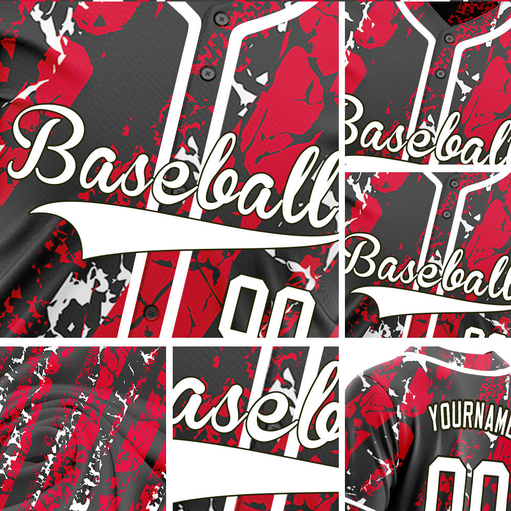 Custom Red White Black Tire Tracks Baseball Jersey