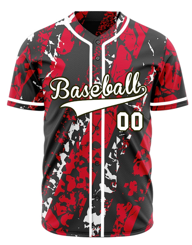 Custom Red White Black Tire Tracks Baseball Jersey