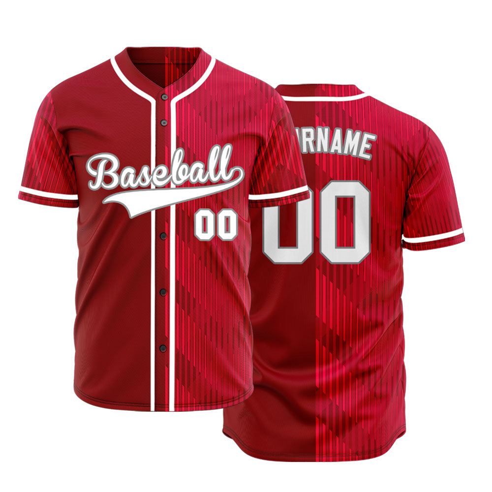 Custom Red White Corner Gradient Half Baseball Jersey