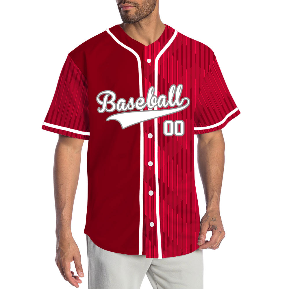 Custom Red White Corner Gradient Half Baseball Jersey