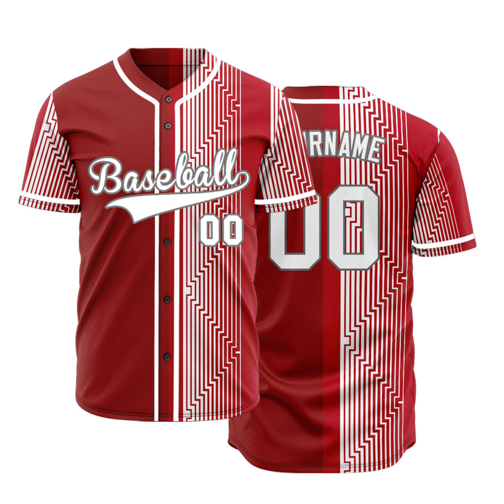 Custom Red White Overlay Half Baseball Jersey
