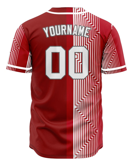 Custom Red White Overlay Half Baseball Jersey