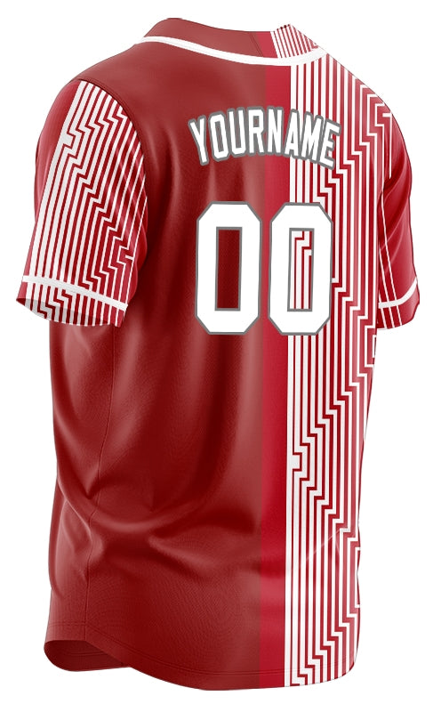 Custom Red White Overlay Half Baseball Jersey