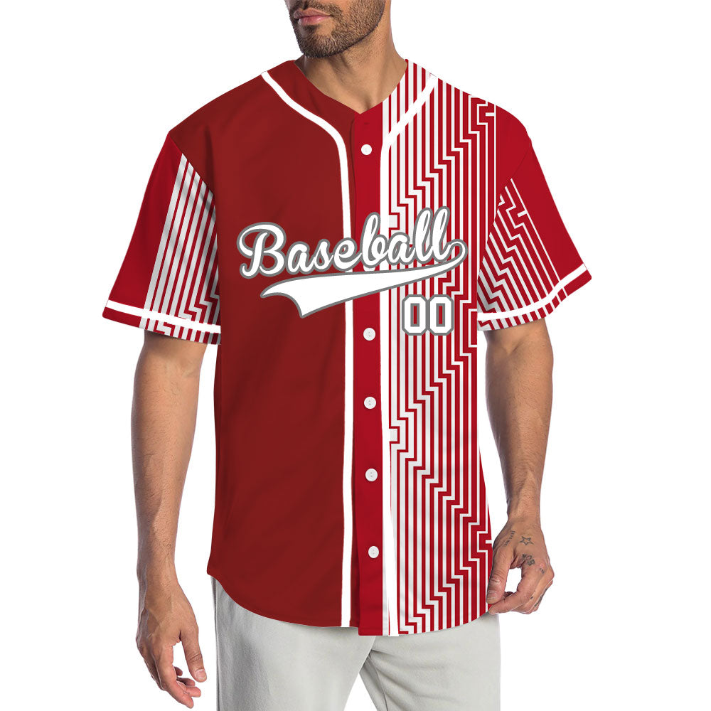 Custom Red White Overlay Half Baseball Jersey