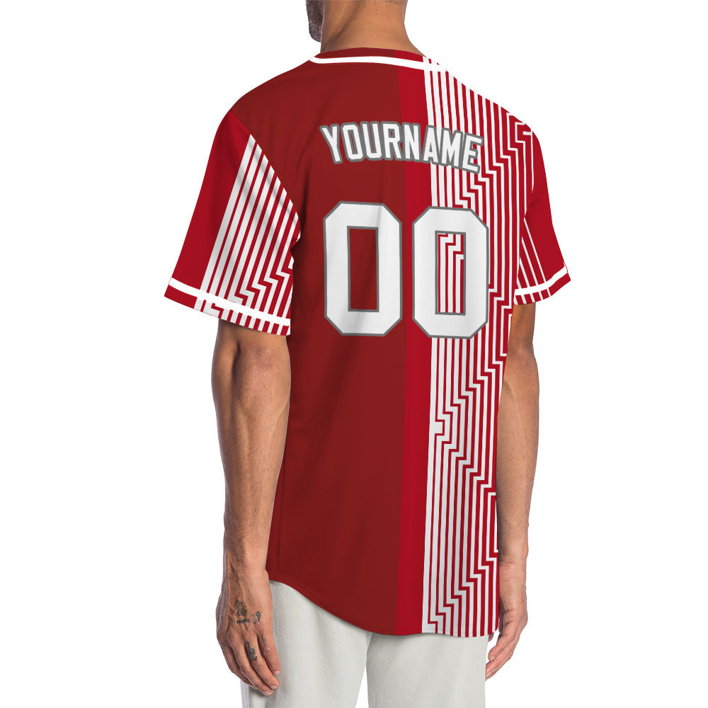 Custom Red White Overlay Half Baseball Jersey