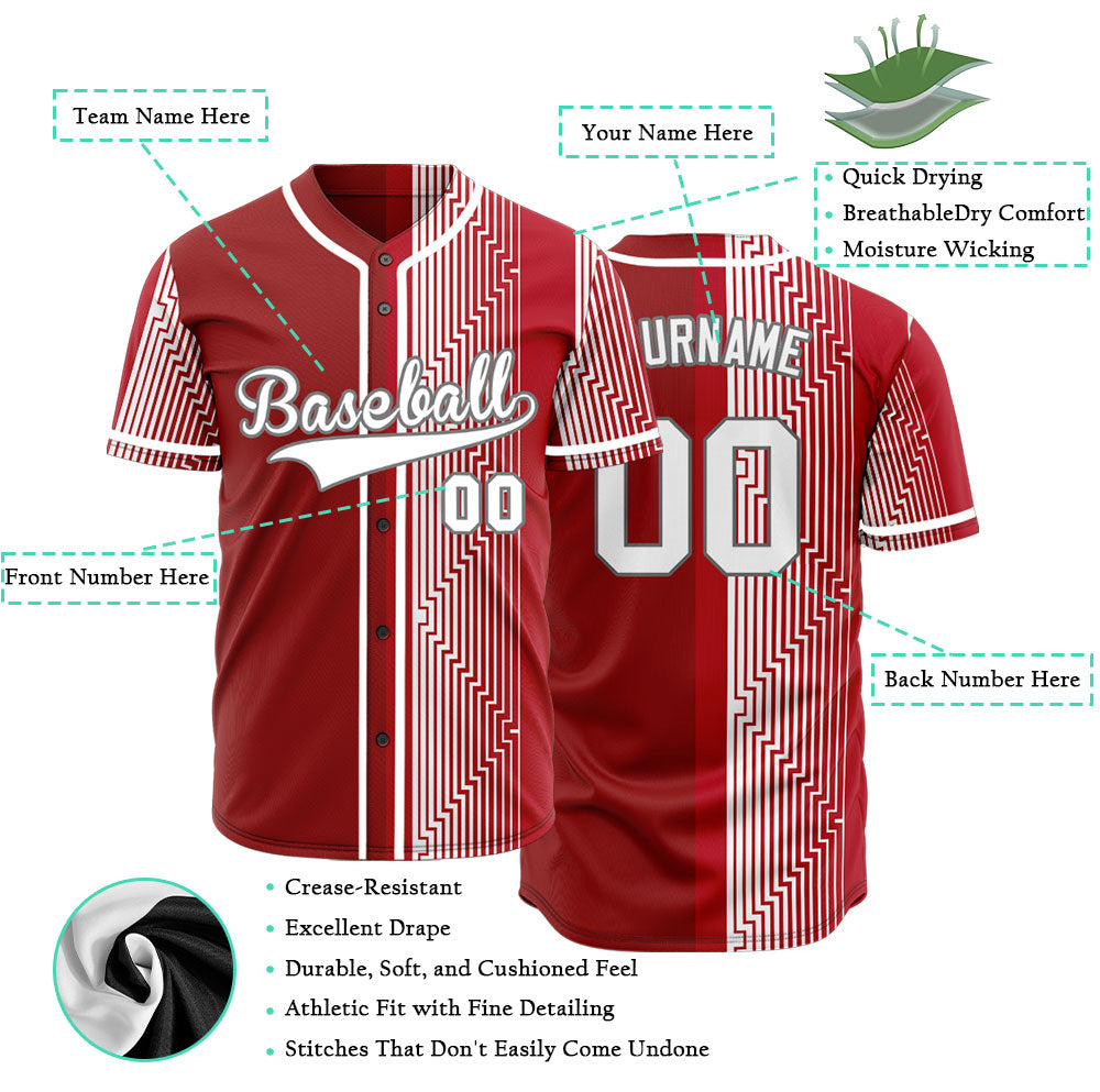 Custom Red White Overlay Half Baseball Jersey