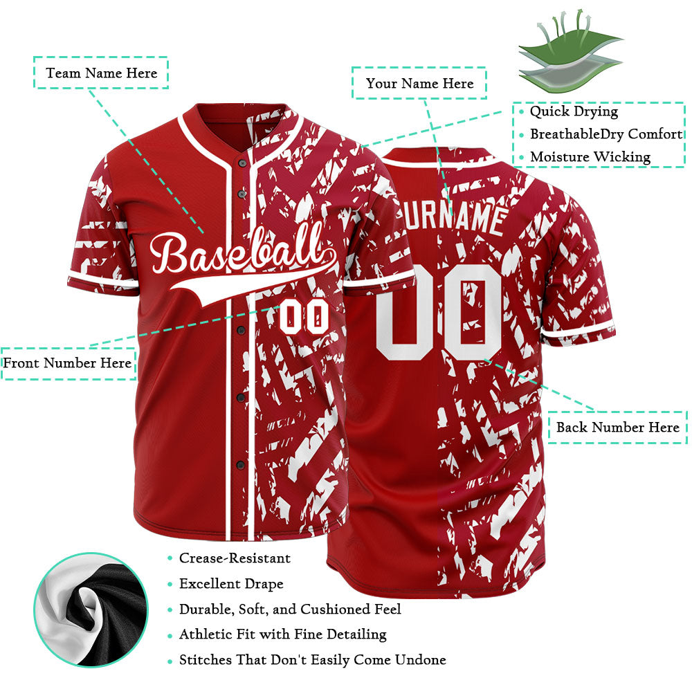 Custom Red White Twill Half Baseball Jersey