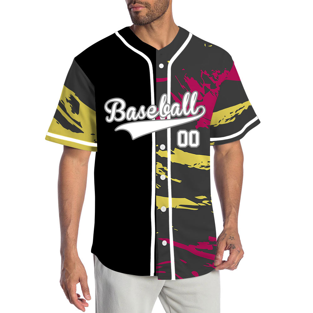 Custom Red Yellow Old Grain Half Baseball Jersey