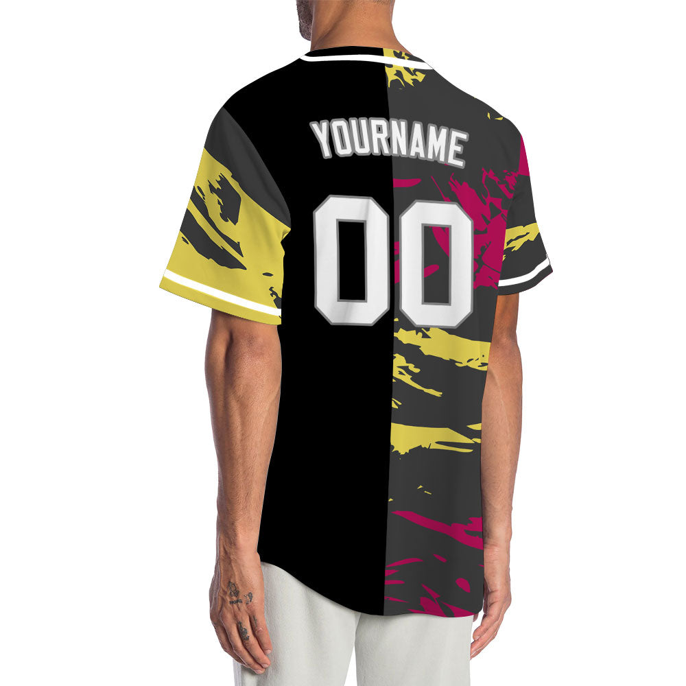 Custom Red Yellow Old Grain Half Baseball Jersey