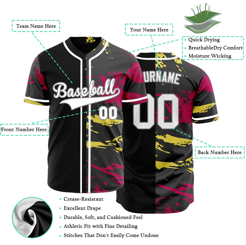 Custom Red Yellow Old Grain Half Baseball Jersey