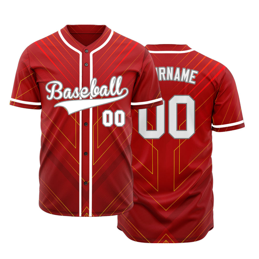 Custom Red Yellow Technology Lines Baseball Jersey