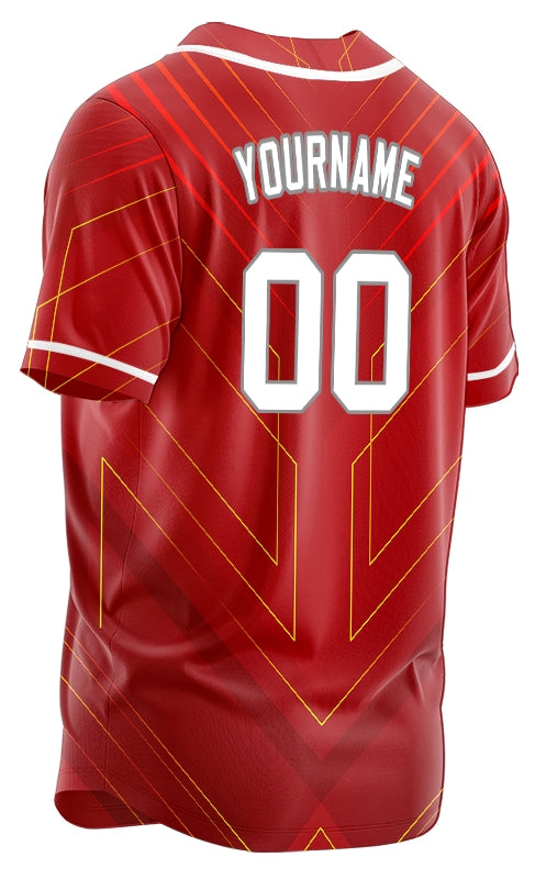 Custom Red Yellow Technology Lines Baseball Jersey