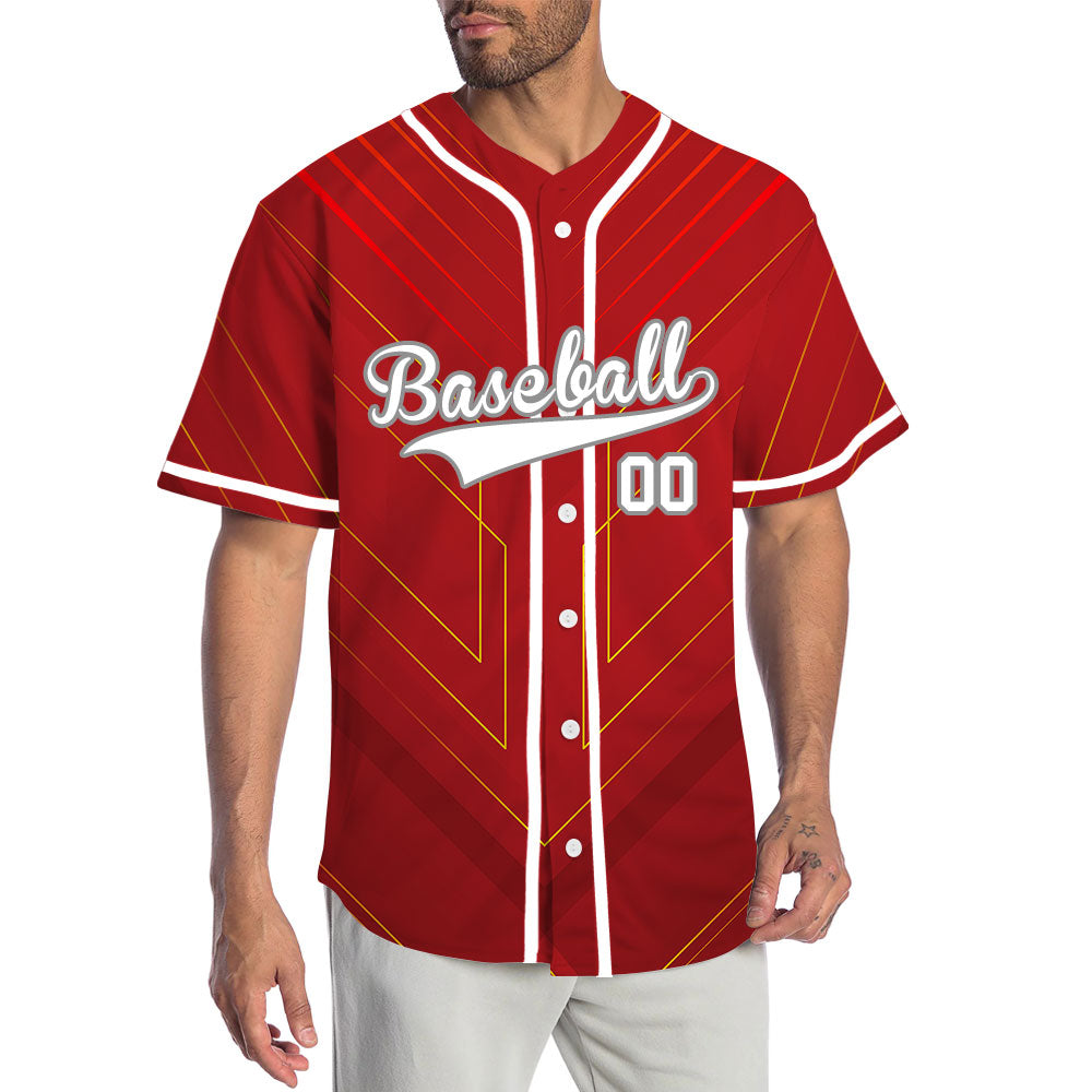 Custom Red Yellow Technology Lines Baseball Jersey