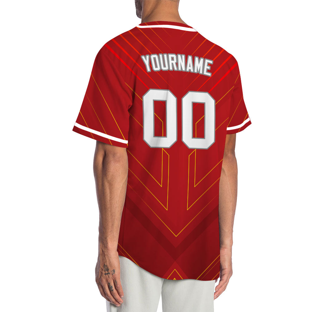Custom Red Yellow Technology Lines Baseball Jersey