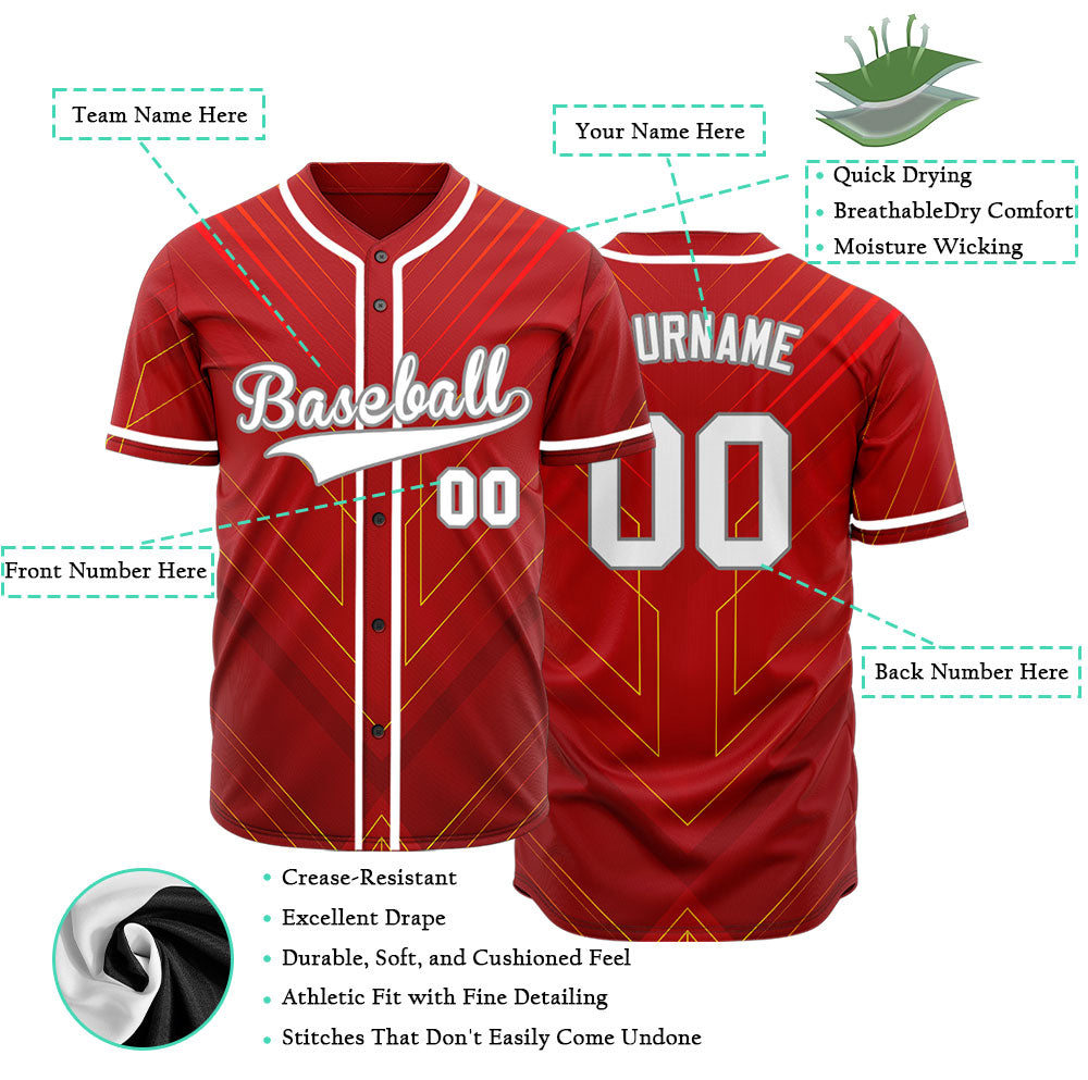 Custom Red Yellow Technology Lines Baseball Jersey