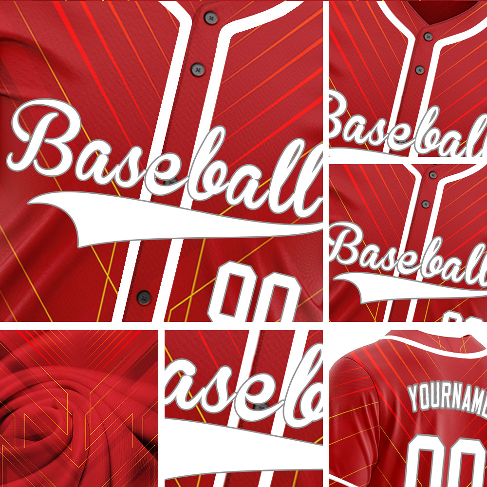 Custom Red Yellow Technology Lines Baseball Jersey