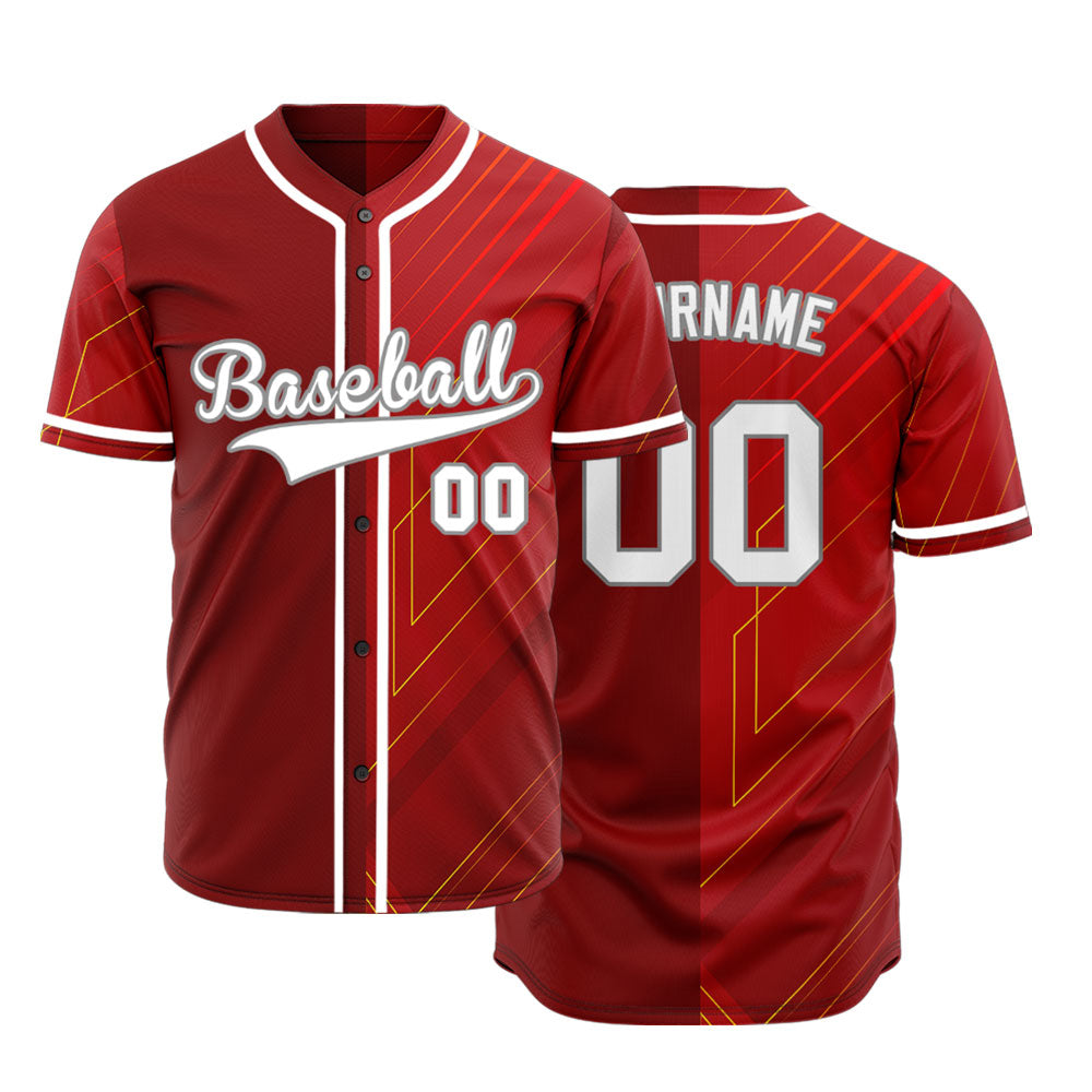 Custom Red Yellow Technology Lines Half Baseball Jersey