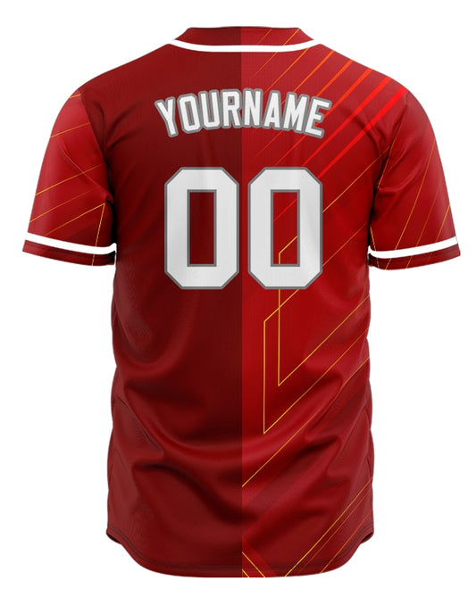 Custom Red Yellow Technology Lines Half Baseball Jersey