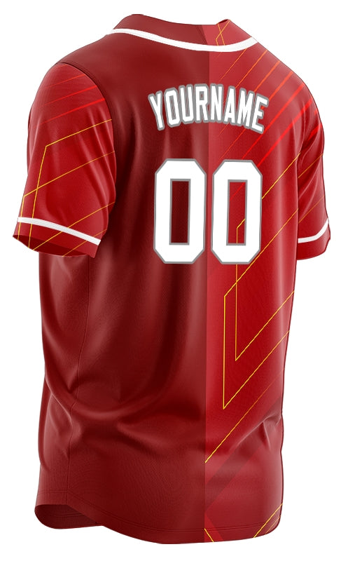 Custom Red Yellow Technology Lines Half Baseball Jersey