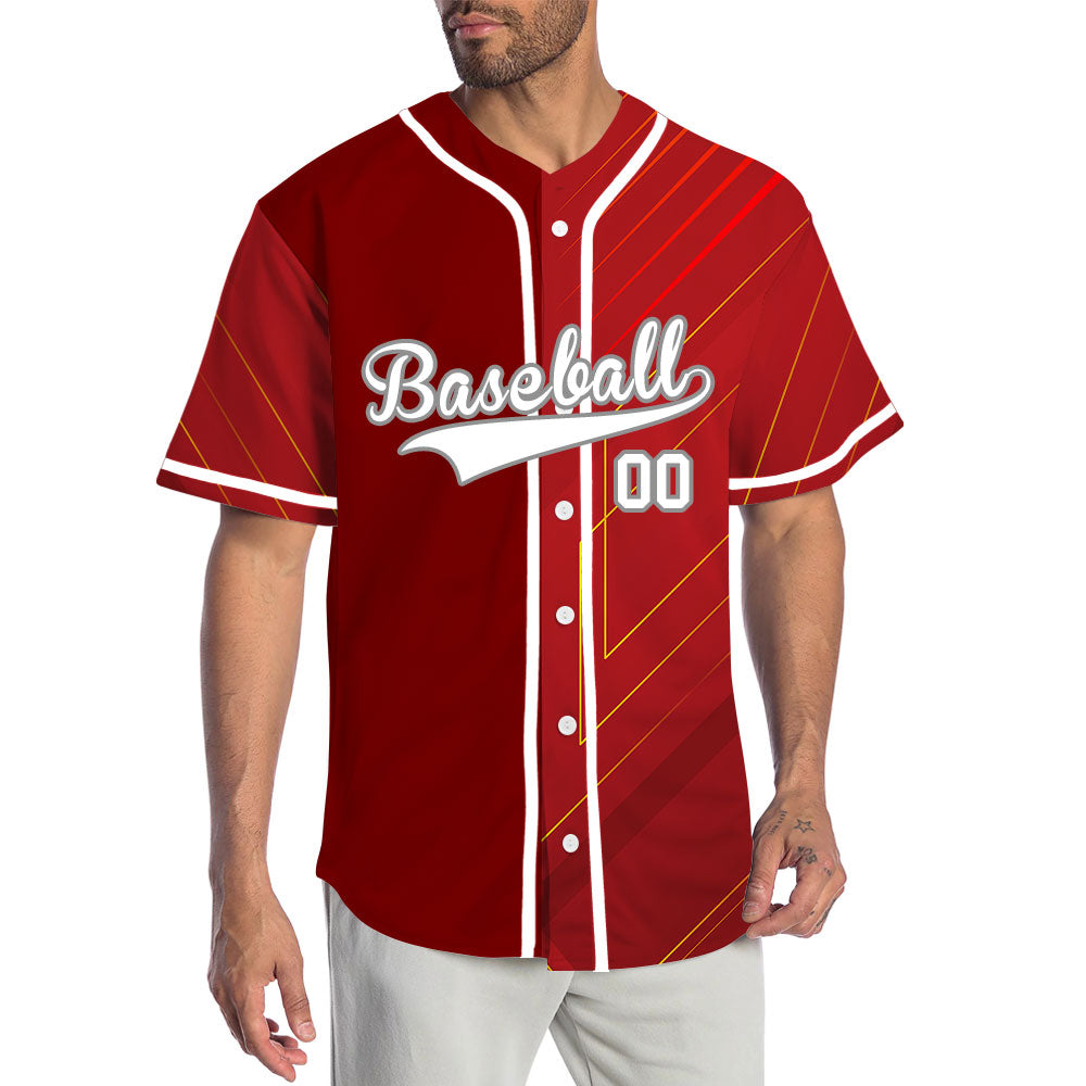 Custom Red Yellow Technology Lines Half Baseball Jersey