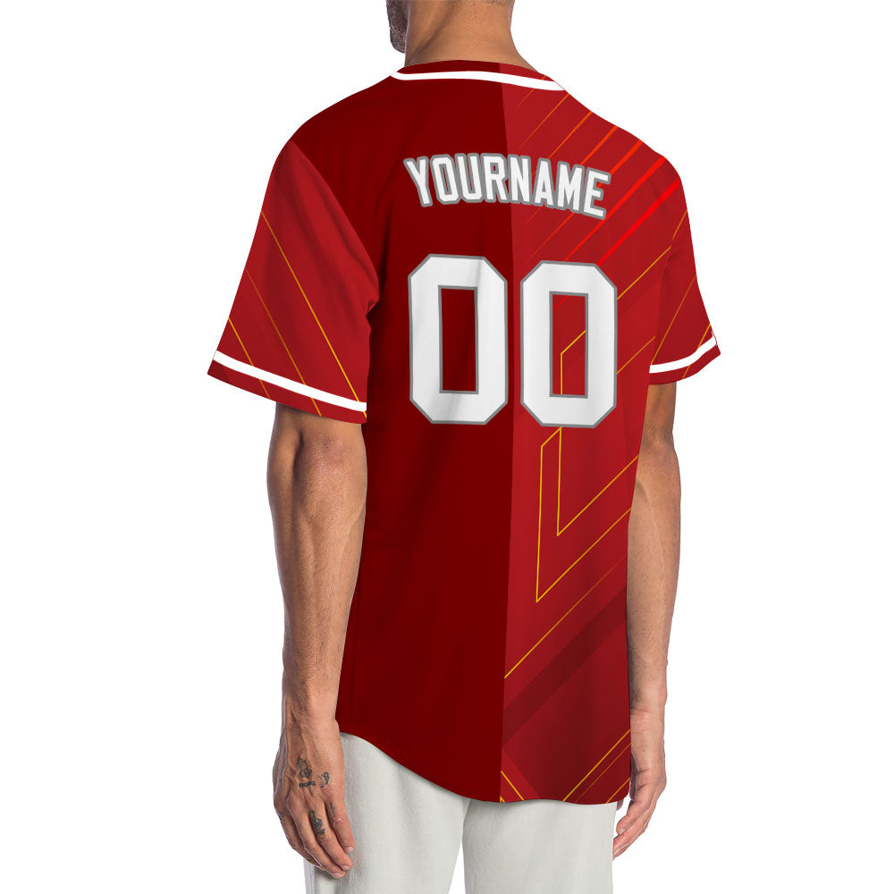 Custom Red Yellow Technology Lines Half Baseball Jersey