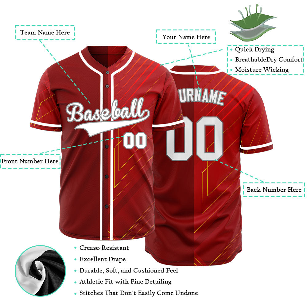 Custom Red Yellow Technology Lines Half Baseball Jersey