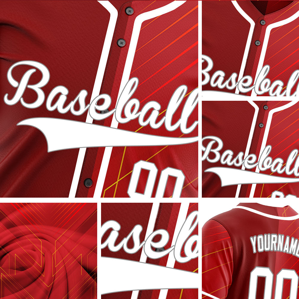Custom Red Yellow Technology Lines Half Baseball Jersey