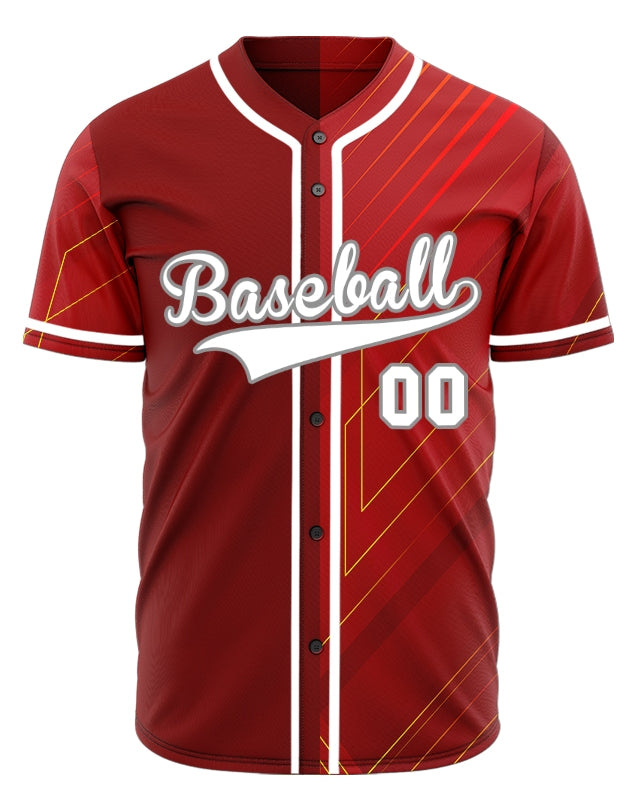 Custom Red Yellow Technology Lines Half Baseball Jersey