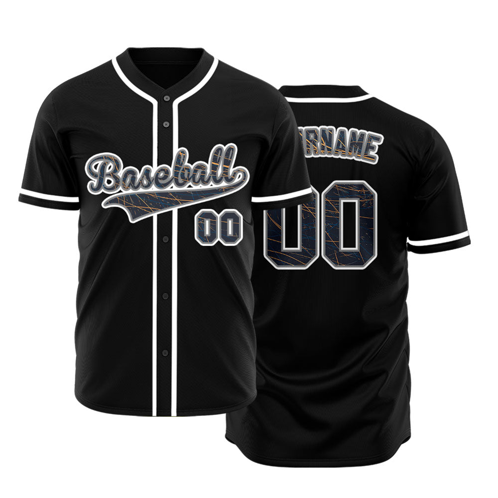 Custom Scratch Lines Black Orange Baseball Jersey