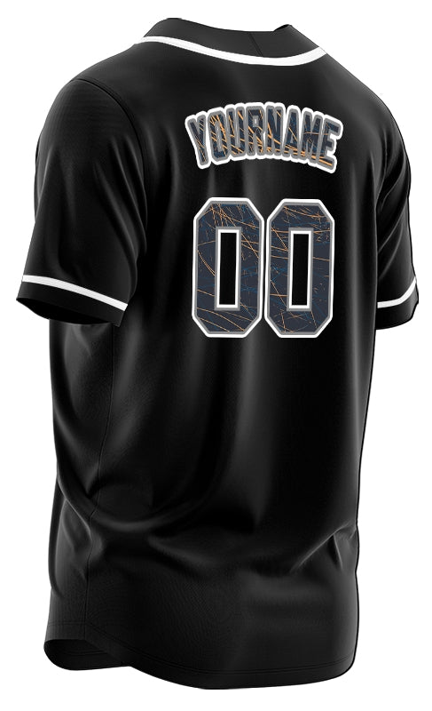 Custom Scratch Lines Black Orange Baseball Jersey