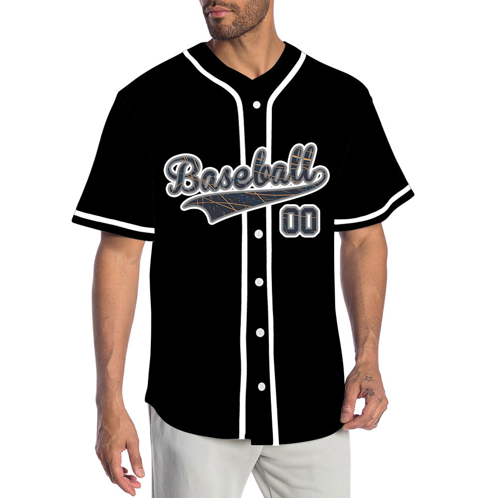Custom Scratch Lines Black Orange Baseball Jersey